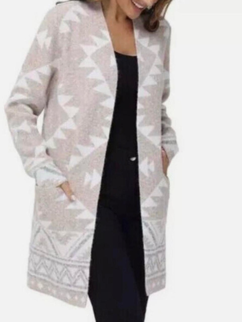 Frye Women's Long Cardigan Sweater Patterned Western Brown and Tan, Size L